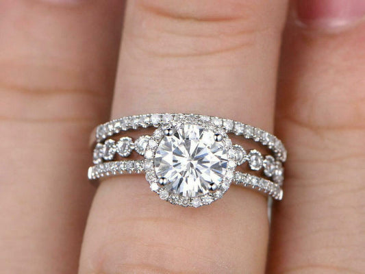 2.5 Carat Round Cut CVD Lab Grown Diamond Engagement Ring for Women, Bridal Set Wedding Ring, Christmas Gifts