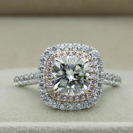 1.5 Carat Cushion Cut CVD Lab Grown Diamond Wedding Ring For Women, Halo Engagement Ring for Women, Christmas Gifts