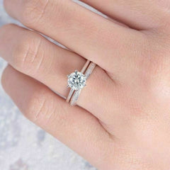 1.5 Carat Round Cut CVD Lab Grown Diamond Bridal Set Wedding Ring For Her, Engagement Ring, Christmas Gifts