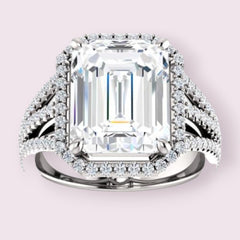 4 Carat Emerald Ring, CVD Lab Grown Diamond Ring, Halo Engagement Ring for Women, Christmas Gifts, Wedding Ring, Anniversary Gifts