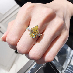 3 Carat Yellow Pear Cut Diamond Engagement Ring For Women, Three Stone Ring, Wedding Ring