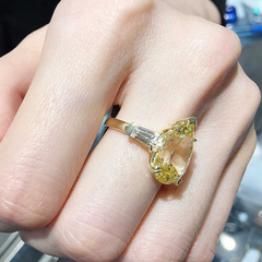 3 Carat Yellow Pear Cut Diamond Engagement Ring For Women, Three Stone Ring, Wedding Ring