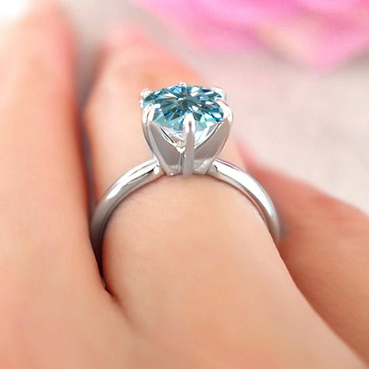 3 Carat Blue Round Cut Diamond Engagement Ring for Women, Wedding Ring