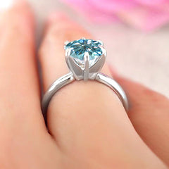 3 Carat Blue Round Cut Diamond Engagement Ring for Women, Wedding Ring