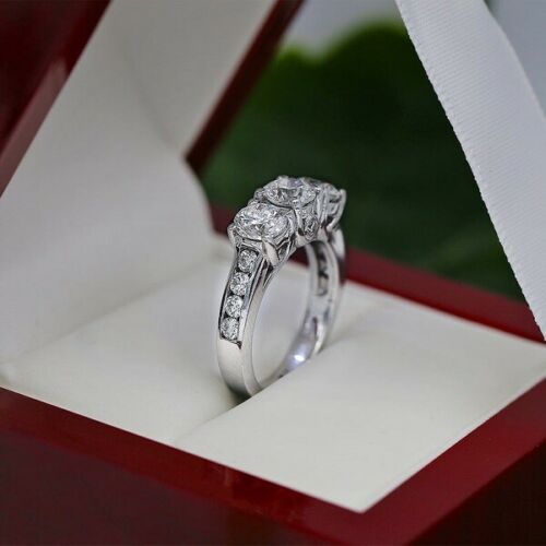 1.5 Carat Round Cut CVD Lab Grown Diamond Engagement Ring For Women, Three Stone Ring, Wedding Ring, Christmas Gifts