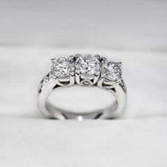 1.5 Carat Round Cut CVD Lab Grown Diamond Engagement Ring For Women, Three Stone Ring, Wedding Ring, Christmas Gifts