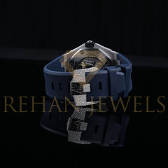 Rehan Jewels Audemars Piguet Swiss Eta Movement Band Rubber Clad Full White Moissanite Diamond Watch