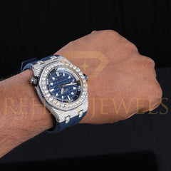 Rehan Jewels Audemars Piguet Swiss Eta Movement Band Rubber Clad Full White Moissanite Diamond Watch