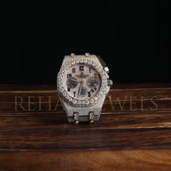 Rehan Jewels Audemars Piguet Swiss Eta Movement Rose Gold Full Iced Out Moissanite Diamond Watch