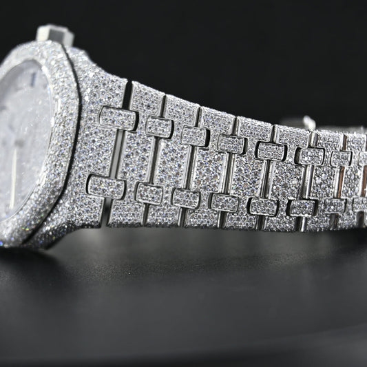 Rehan Jewels Audemars Piguet Swiss Eta Movement Full White Ice Out Moissanite Diamond Make Dial Plate In Arbic