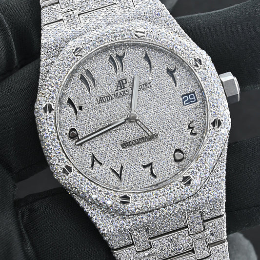 Rehan Jewels Audemars Piguet Swiss Eta Movement Full White Ice Out Moissanite Diamond Make Dial Plate In Arbic