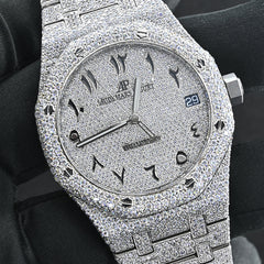 Rehan Jewels Audemars Piguet Swiss Eta Movement Full White Ice Out Moissanite Diamond Make Dial Plate In Arbic