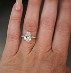 3.5 Carat Pear CVD Lab Grown Diamond Engagement Ring for Women, Three Stone Ring, Christmas Gifts, Wedding Ring