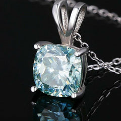 3 CT Blue Cushion Cut Diamond Charm Pendant For Women, Wedding Pendant, Christmas Gifts
