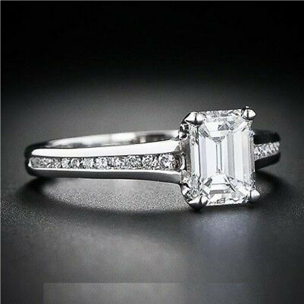 2 Carat Emerald Ring CVD Lab Grown Diamond Engagement Ring For Women, Solitaire Accents Anniversary Gifts, Wedding Ring