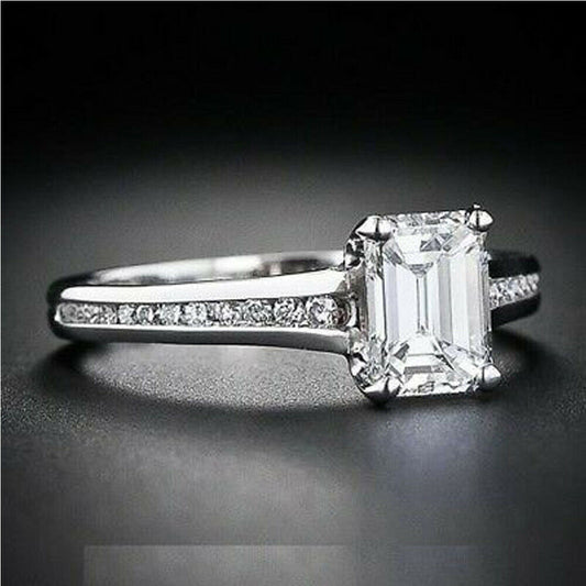 2 Carat Emerald Ring CVD Lab Grown Diamond Engagement Ring For Women, Solitaire Accents Anniversary Gifts, Wedding Ring