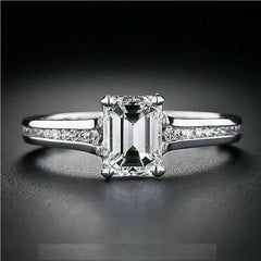 2 Carat Emerald Ring CVD Lab Grown Diamond Engagement Ring For Women, Solitaire Accents Anniversary Gifts, Wedding Ring
