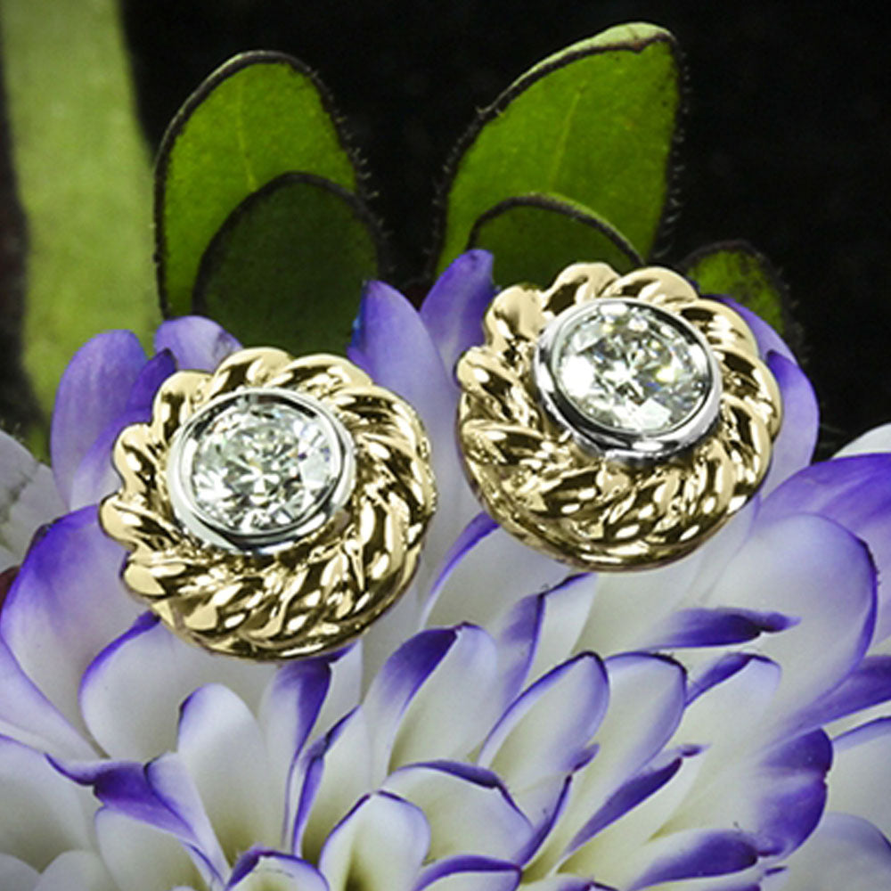 2 TCW Round Cut Diamond Stud Earrings For Women, Bezel Earrings, Unique Earrings, Christmas Gifts, Push Back Earrings