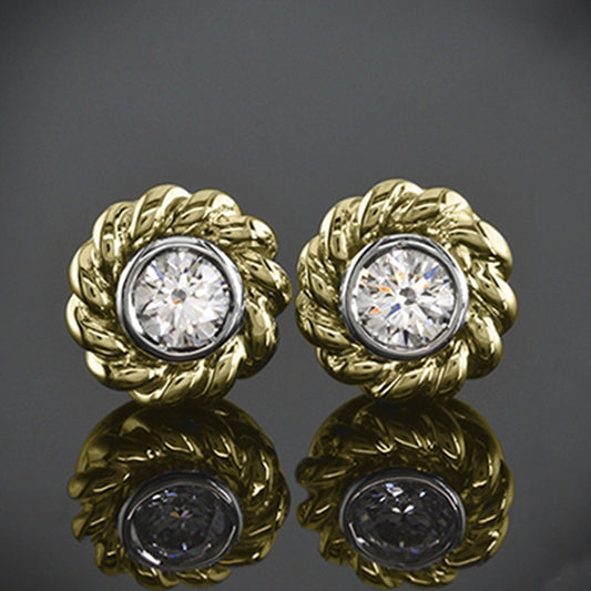 2 TCW Round Cut Diamond Stud Earrings For Women, Bezel Earrings, Unique Earrings, Christmas Gifts, Push Back Earrings