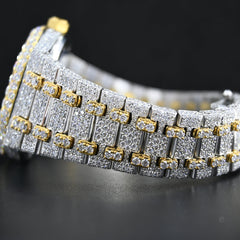 Rehan Jewels Audemars Piguet Swiss Eta Movement Yellow Gold Full Iced Out Moissanite Diamond Watch