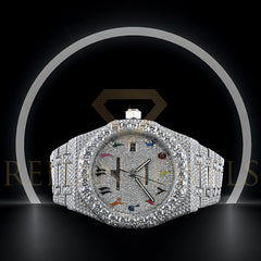 Rehan Jewels Audemars Piguet Swiss Eta Movement Full White Ice Out Moissanite Diamond Watch And Make Dail Plate In Arbic Rainbow Mina
