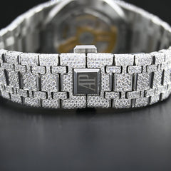Rehan Jewels Audemars Piguet Swiss Eta Movement Full White Ice Out Moissanite Diamond Watch And Make Dail Plate In Arbic Rainbow Mina