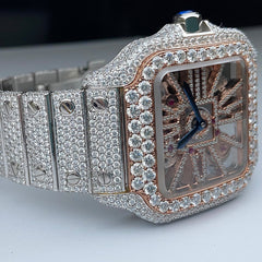 Rehan Jewels Cartier Swiss Eta Automatic Movement Full Ice Out Rose Gold Moissanite Diamond Watch