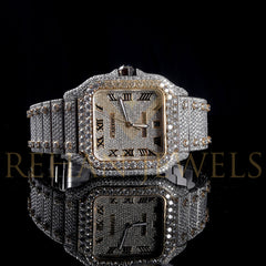 Rehan Jewels Cartier Swiss Eta Automatic Movement Full White Ice Out Moissanite Diamond Watch And Make Rose Collet