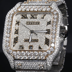 Rehan Jewels Cartier Swiss Eta Automatic Movement Full White Ice Out Moissanite Diamond Watch And Make Rose Collet