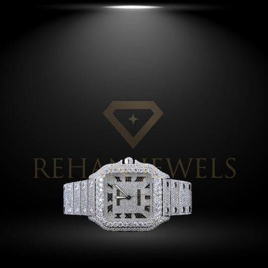 Rehan Jewels Cartier Swiss Eta Automatic Movement Full White Ice Out Moissanite Diamond Watch