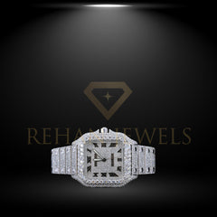 Rehan Jewels Cartier Swiss Eta Automatic Movement Full White Ice Out Moissanite Diamond Watch