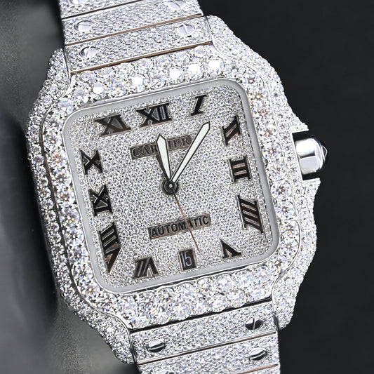 Rehan Jewels Cartier Swiss Eta Automatic Movement Full White Ice Out Moissanite Diamond Watch