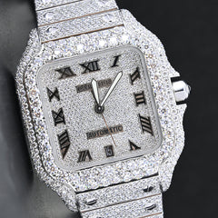 Rehan Jewels Cartier Swiss Eta Automatic Movement Full White Ice Out Moissanite Diamond Watch