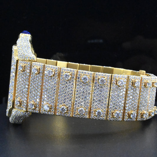 Rehan Jewels Cartier Swiss Eta Automatic Movement Bust Down Watch,100 %  Full Yellow Gold Full Ice Out Studded With Real VVS Moissanite Diamond Watch For Men