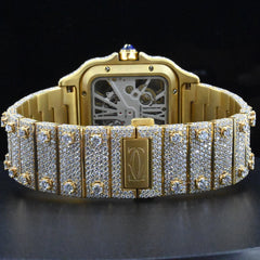 Rehan Jewels Cartier Swiss Eta Automatic Movement Bust Down Watch,100 %  Full Yellow Gold Full Ice Out Studded With Real VVS Moissanite Diamond Watch For Men
