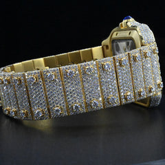 Rehan Jewels Cartier Swiss Eta Automatic Movement Bust Down Watch,100 %  Full Yellow Gold Full Ice Out Studded With Real VVS Moissanite Diamond Watch For Men
