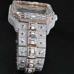 Orologio Rehan Jewels Cartier Swiss Eta Automatic Movement Bust Down, Full Ice Out Bianco tempestato di veri diamanti VVS Moissanite e orologio baguette per uomo in oro rosa 