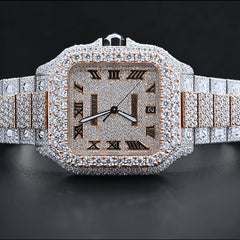 Rehan Jewels Cartier Swiss Eta Automatic Movement Full Ice Out In Rose Gold Real VVS Moissanite Diamond Watch And Heighted Middle Pieces Belt and Bezel