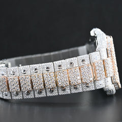 Rehan Jewels Cartier Swiss Eta Automatic Movement Full Ice Out In Rose Gold Real VVS Moissanite Diamond Watch And Heighted Middle Pieces Belt and Bezel