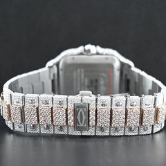 Rehan Jewels Cartier Swiss Eta Automatic Movement Full Ice Out In Rose Gold Real VVS Moissanite Diamond Watch And Heighted Middle Pieces Belt and Bezel