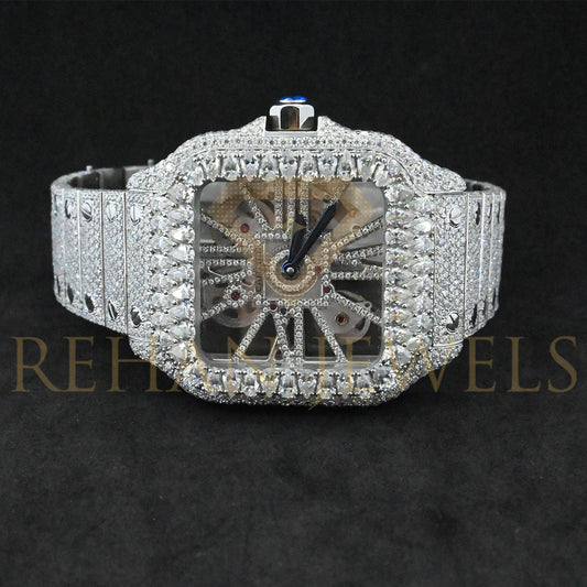 Rehan Jewels Cartier Swiss Eta Automatic Movement Bust Down Watch,100 %  Full White Ice Out Studded With Real VVS Moissanite Diamond Watch For Men