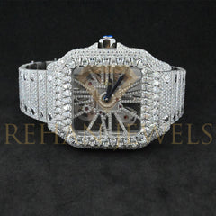 Rehan Jewels Cartier Swiss Eta Automatic Movement Bust Down Watch,100 %  Full White Ice Out Studded With Real VVS Moissanite Diamond Watch For Men