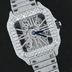 Rehan Jewels Cartier Swiss Eta Automatic Movement Bust Down Watch,100 %  Full White Ice Out Studded With Real VVS Moissanite Diamond Watch For Men