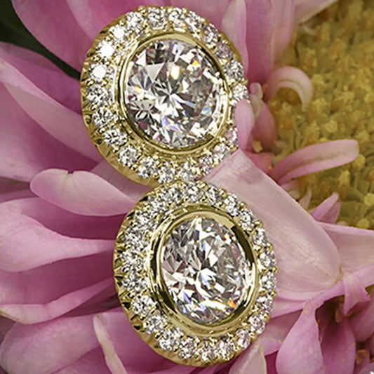 3.30 TCW Round Cut Diamond Stud Earrings For Women, Christmas Gifts, Halo Earrings, Anniversary Gifts