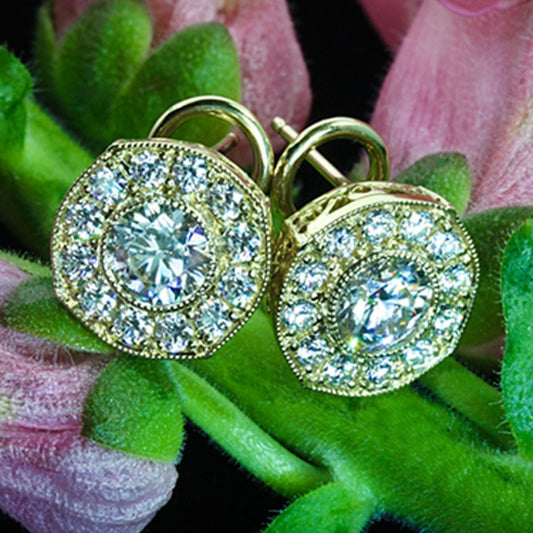 2.3 TCW Round Cut Diamond Stud Earrings For Women, Christmas Gifts, Anniversary Gifts, Halo Earrings, Push Back Earrings