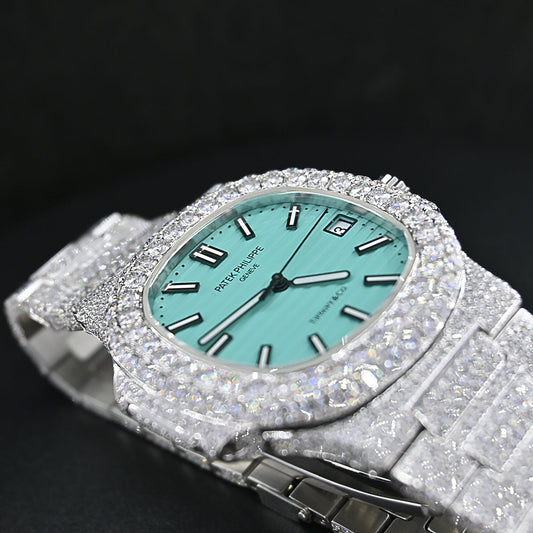 Rehan Jewels Patek Philippe Swiss Eta Automatic Movement Full White VVS Moissanite Diamond Watch Luxury Watch