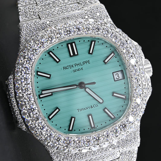 Rehan Jewels Patek Philippe Swiss Eta Automatic Movement Full White VVS Moissanite Diamond Watch Luxury Watch