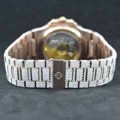 Rehan Jewels Patek Philippe Swiss Eta Automatic Movement Full Rose Gold, VVS Moissanite Diamond Watch