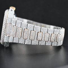 Rehan Jewels Patek Philippe Skeleton Swiss Eta Automatic Movement Two Tone VVS Moissanite Diamond Watch