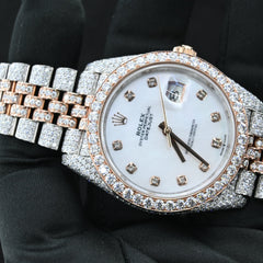 Rehan Jewels Rolex Oyster Perpetual Date Just Swiss Eta Automatic Movement Rose Gold Two Tone Real VVVS Moissanite Diamond Watche